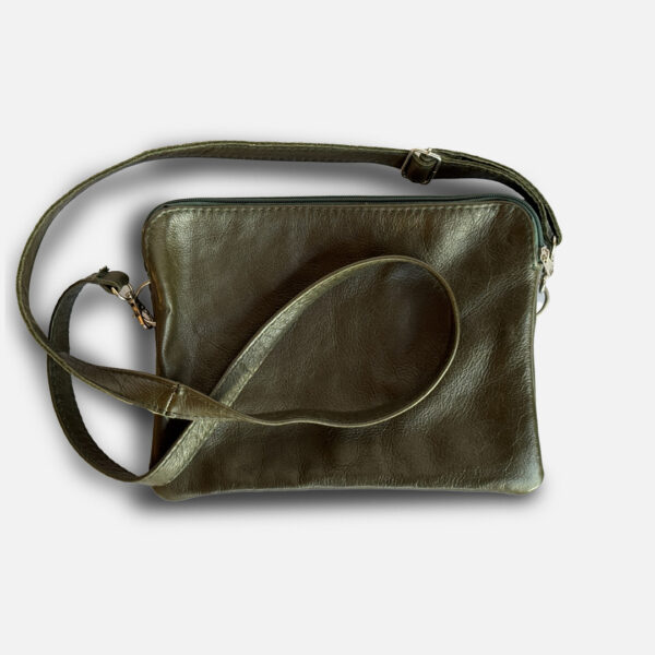 Double Crossbody Bag in Forest Green Leather